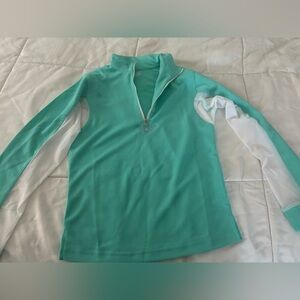 Kids Aqua and White Long Sleeve Equestrian Pull Over